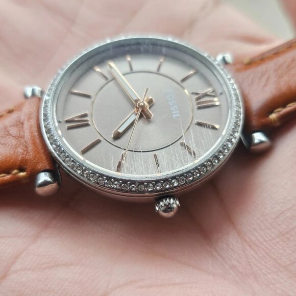 Fossil Ladies Wrsitwatch Quartz Analog Genuine Leather Strap Wrist Watch Crystal - Picture 5 of 12